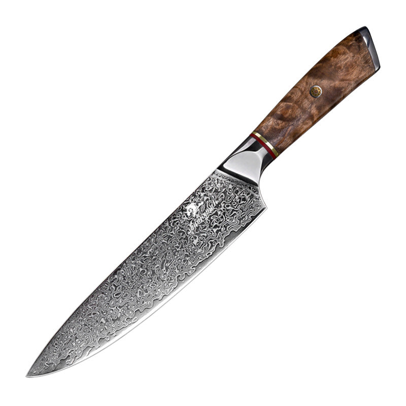 Couteau de Chef Damas — Lame de Caractère, Manche Bois