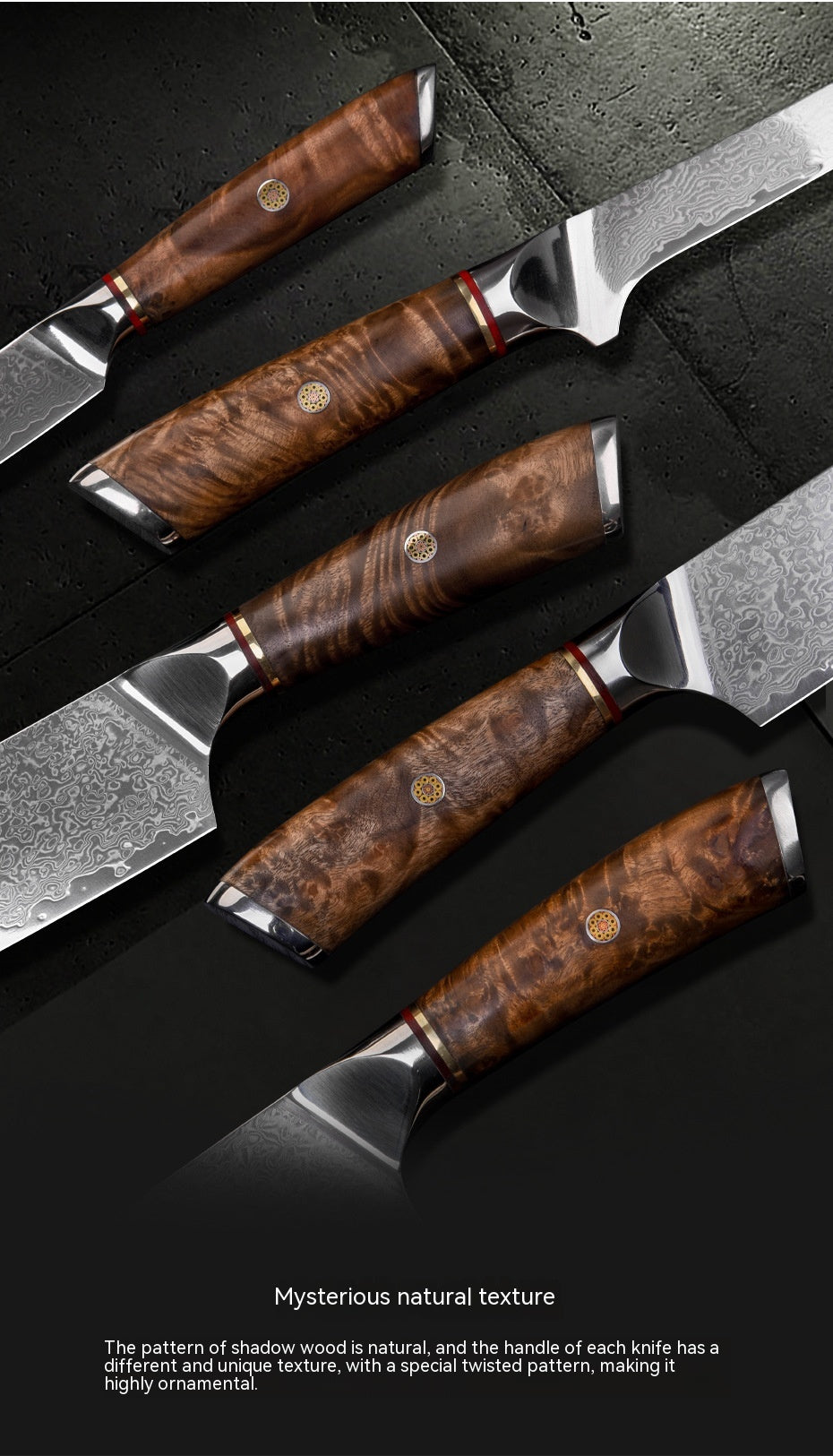 Couteau de Chef Damas — Lame de Caractère, Manche Bois