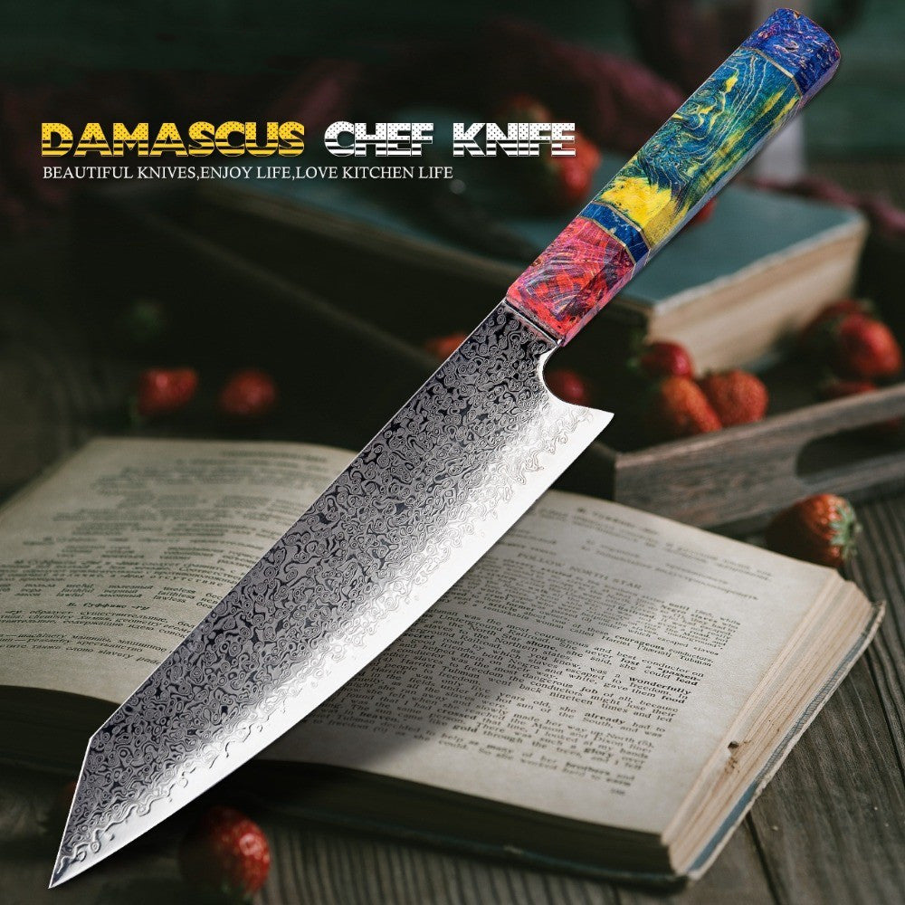 Couteau Santoku Damas — Manche Octogonal Wa