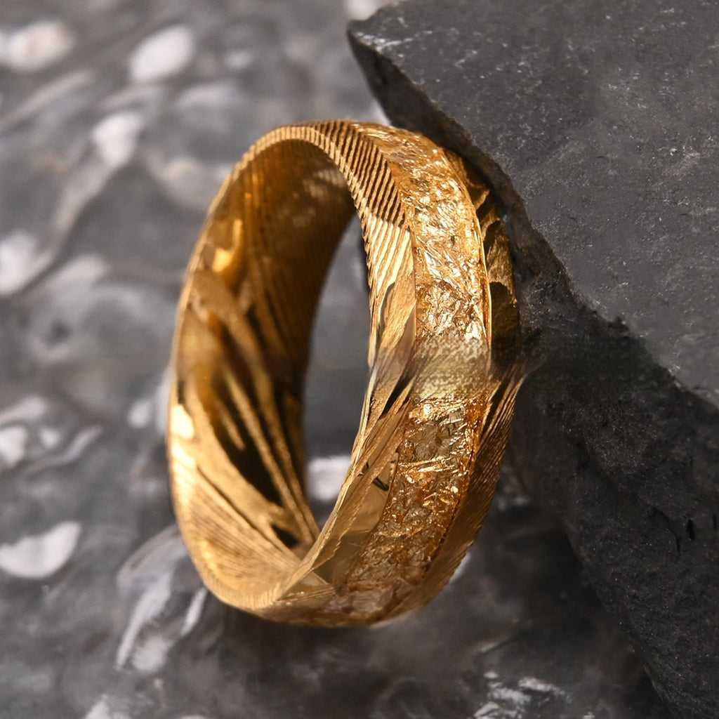 Bague en Acier de Damas — Feuille d'Or