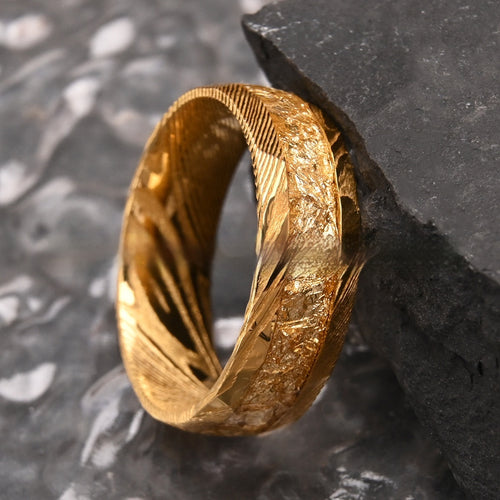 Bague en Acier de Damas — Feuille d'Or