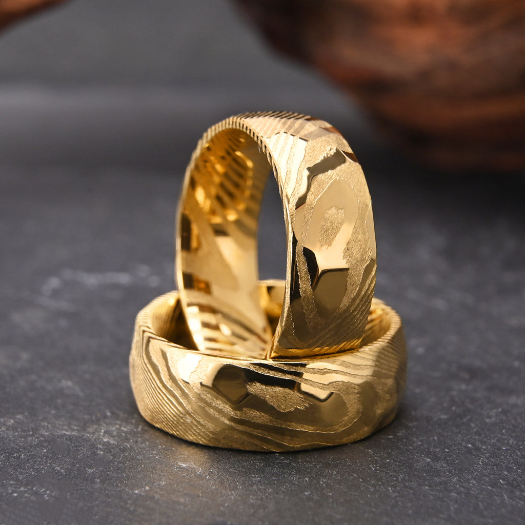 Bague en Acier de Damas — Plaqué Or