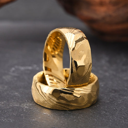 Bague en Acier de Damas — Plaqué Or
