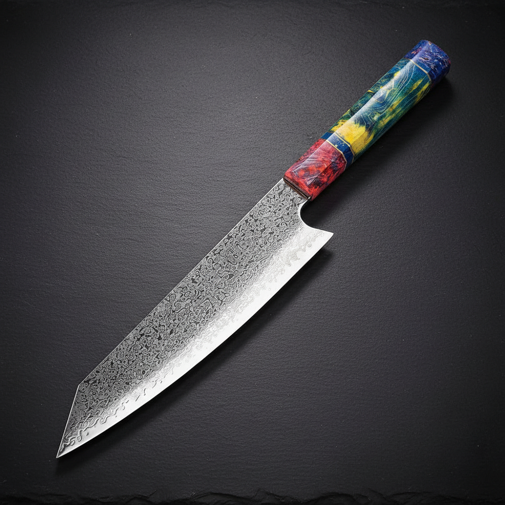Couteau Santoku Damas — Manche Octogonal Wa