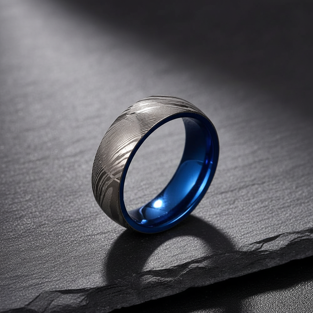 Le Damas Royal Black — Bague en Acier de Damas
