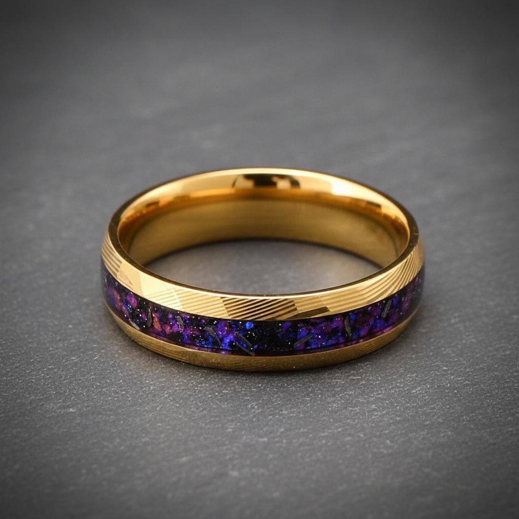 Le Damas Royal Gold — Bague en Acier de Damas Plaqué Or