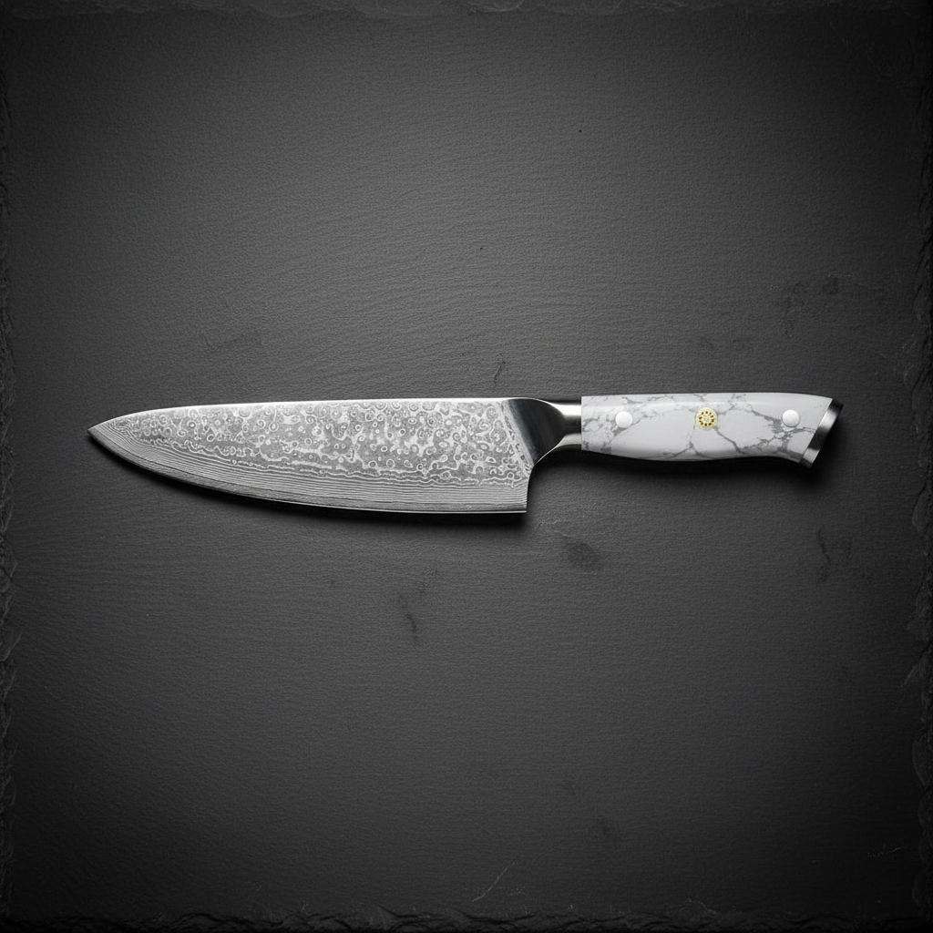 Couteau de Chef Damas — Lame de Caractère, Manche Nacré