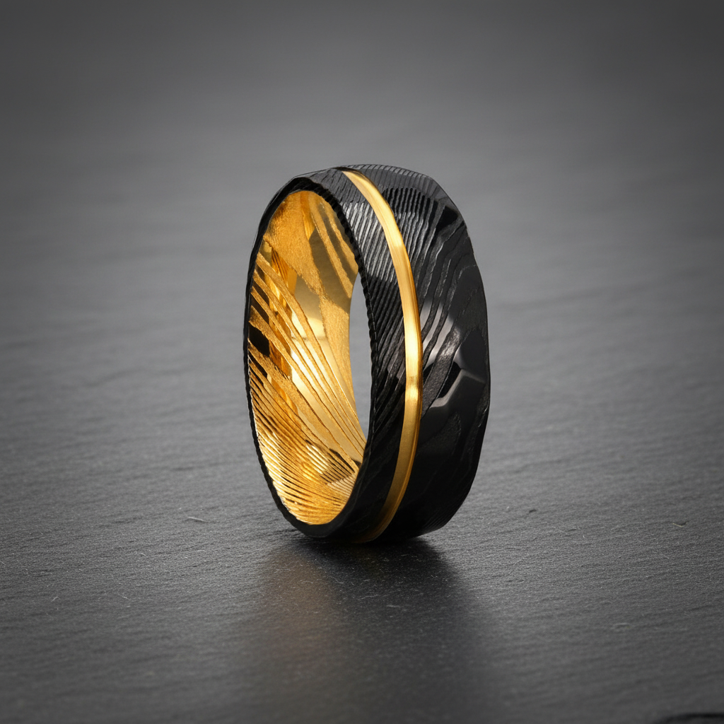 Bague en Acier de Damas — Bicolore